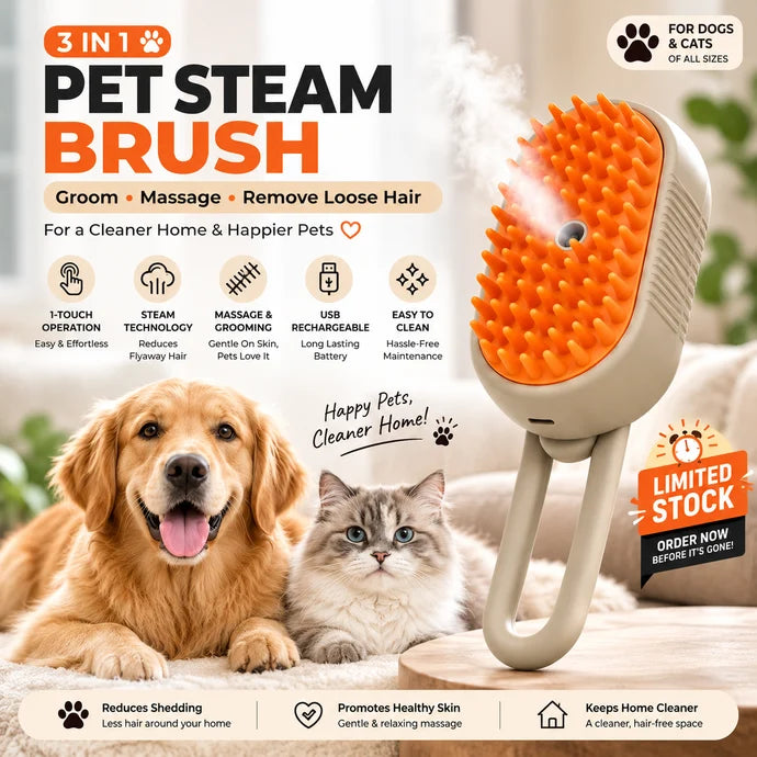Globalpivots - Brush Steam 3-in-1 Pet Steam Grooming  Brush for Dog/Cat