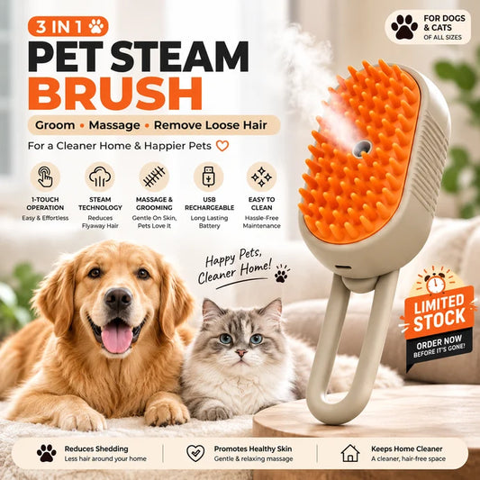 Globalpivots - Brush Steam 3-in-1 Pet Steam Grooming  Brush for Dog/Cat