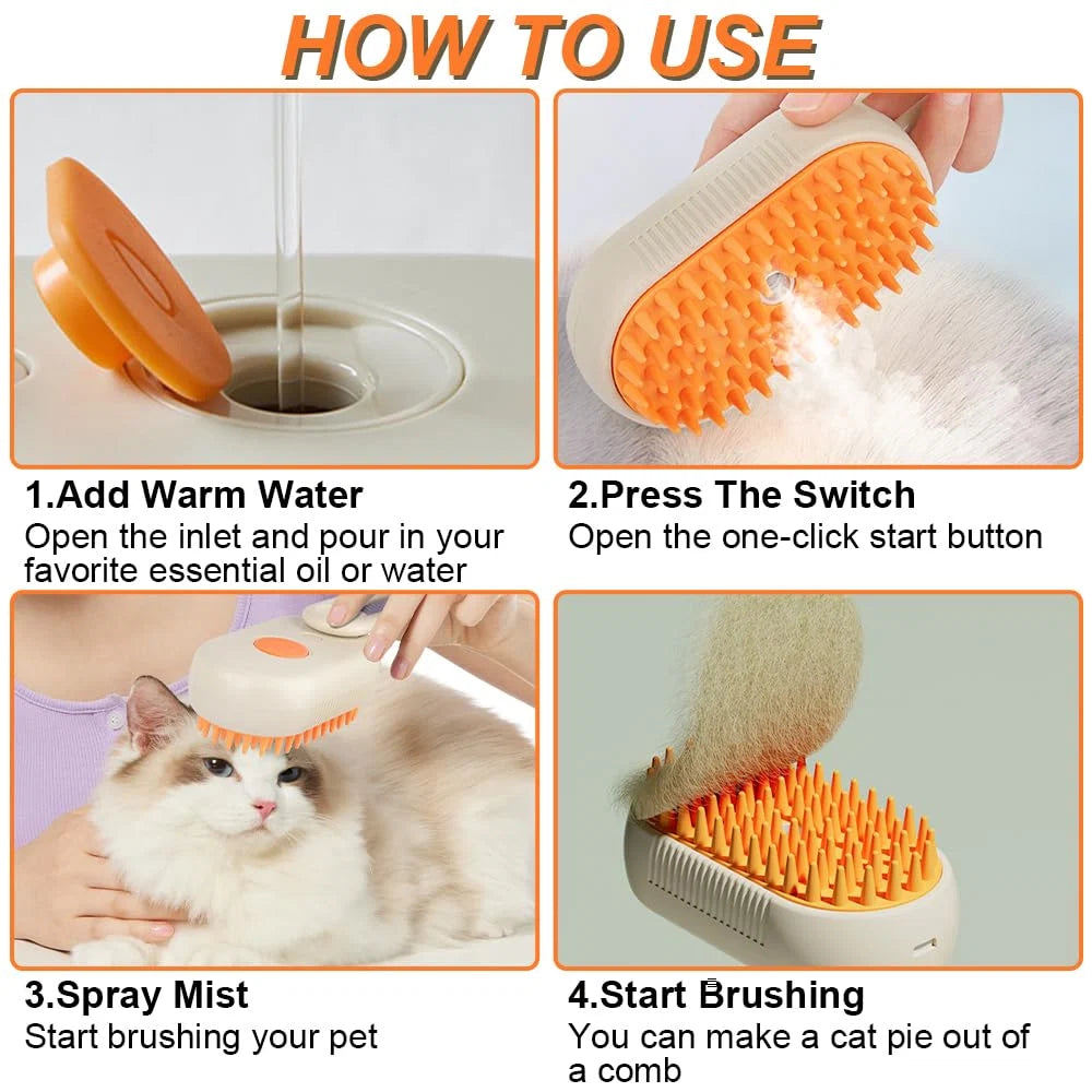 Globalpivots - Brush Steam 3-in-1 Pet Steam Grooming  Brush for Dog/Cat