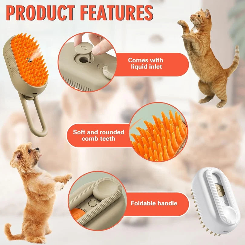 Globalpivots - Brush Steam 3-in-1 Pet Steam Grooming  Brush for Dog/Cat