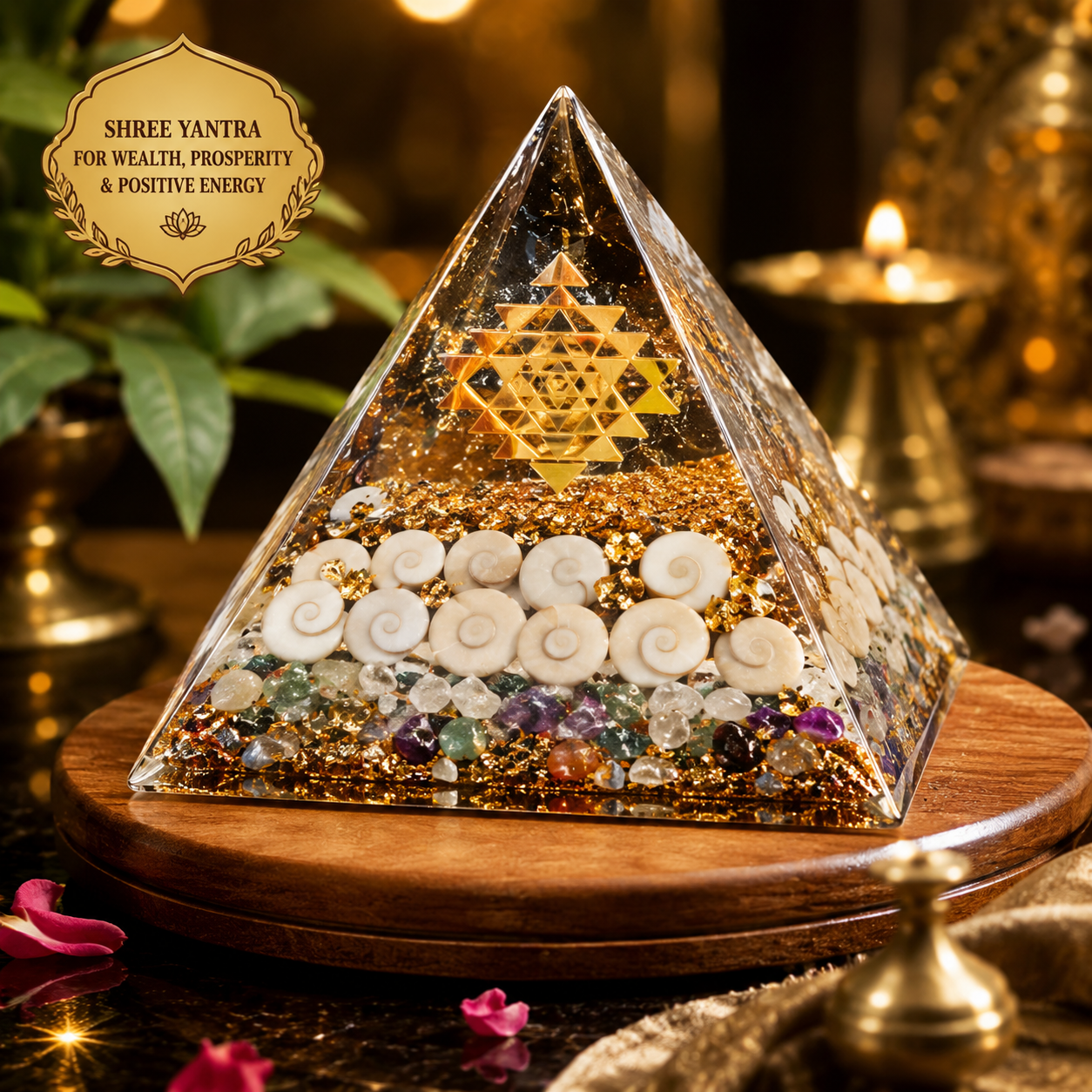 Globalpivots - Crystal Wealth Gomati Chakra Shree Yantra Pyramid