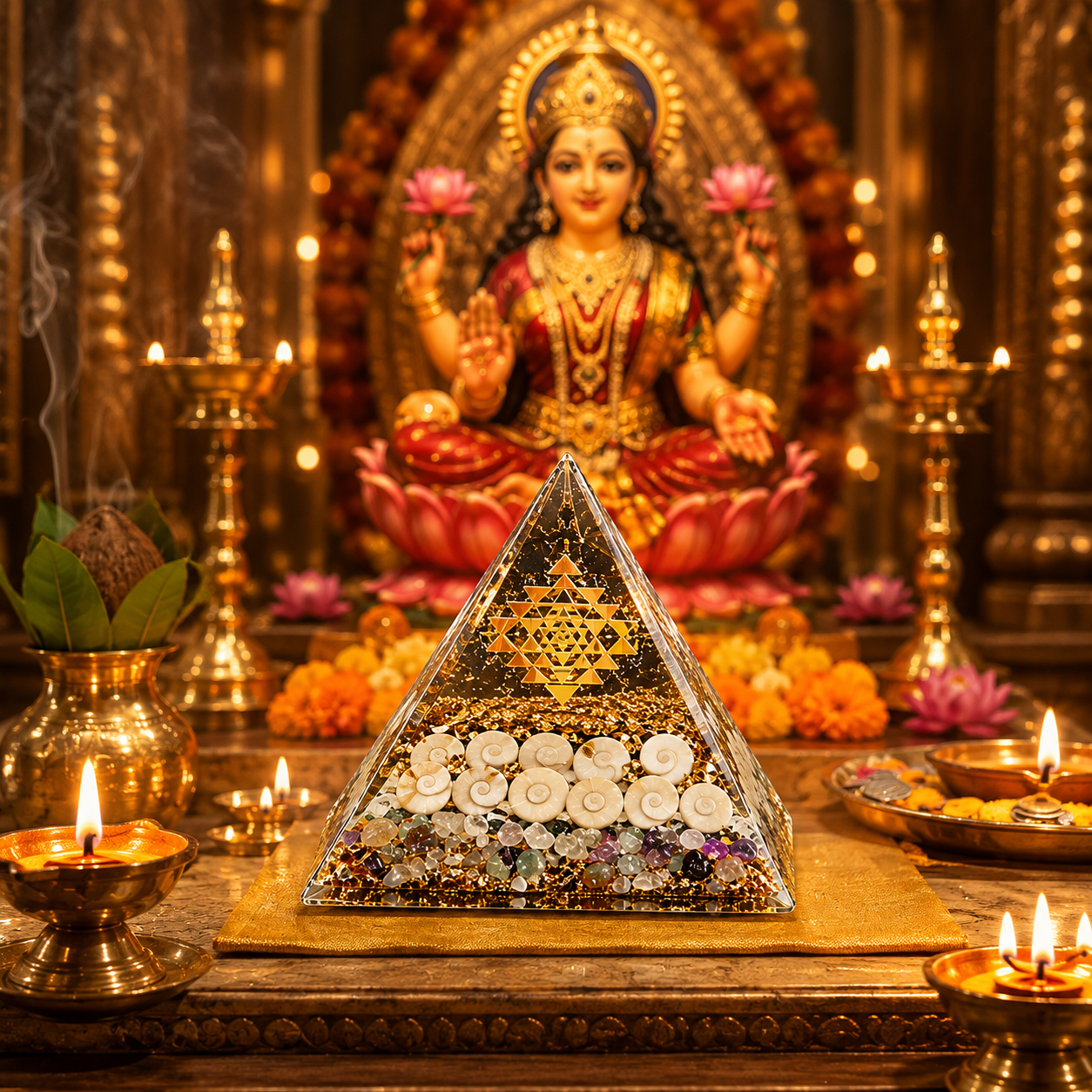 Globalpivots - Crystal Wealth Gomati Chakra Shree Yantra Pyramid